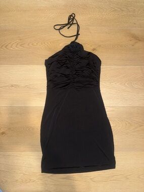 Black Halter Ruched Bodycon Dress